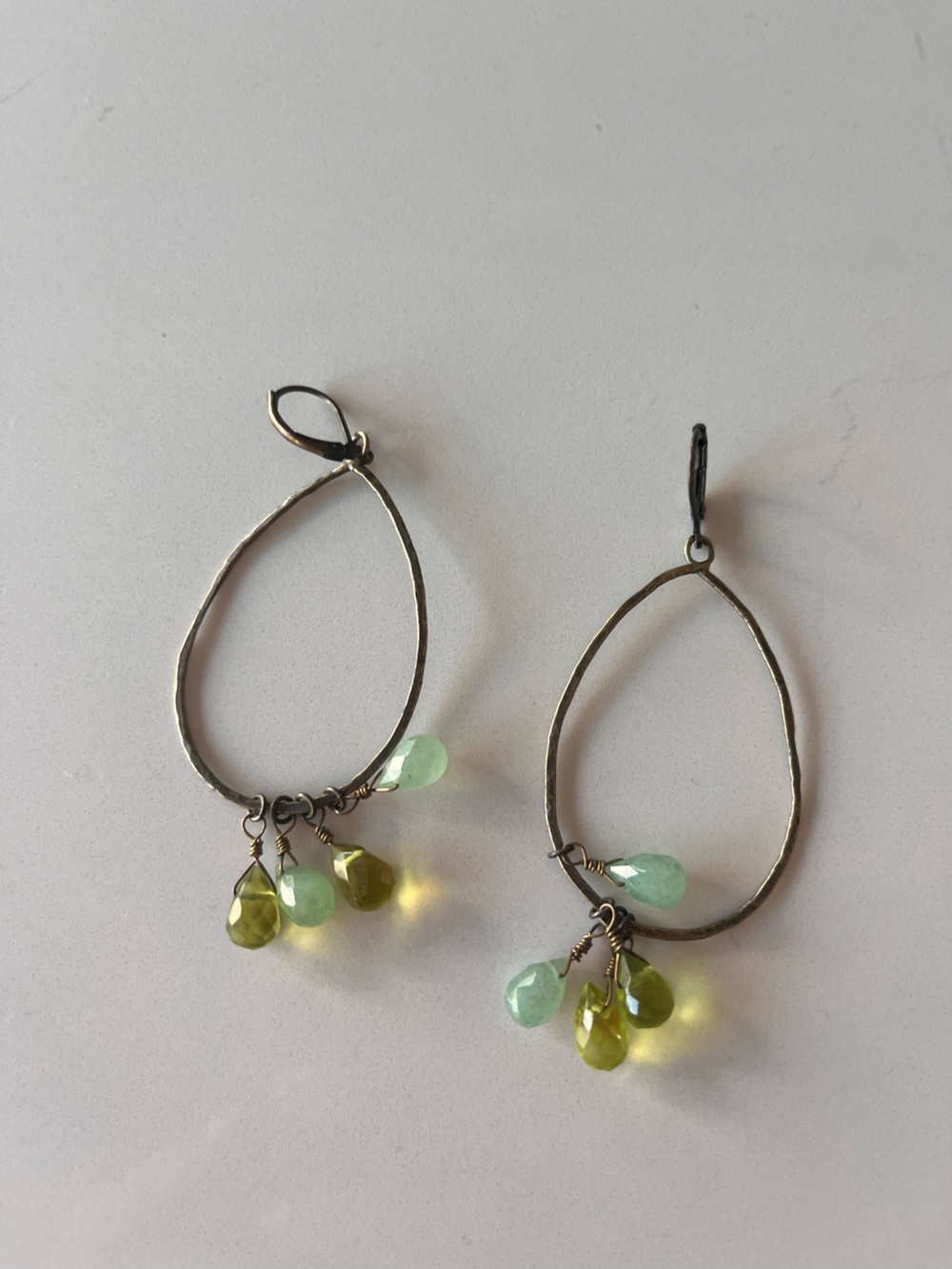 Earrings with Green and Yellow Gemstone Drops